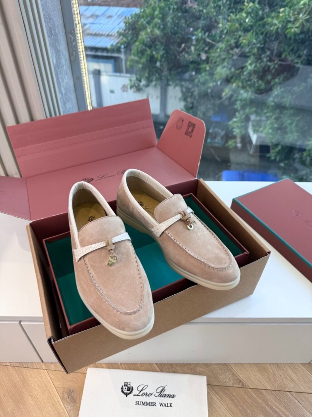 Loro Piana Suede Summer Walk Charms Loafers Pink Crocodile Embossed Shoes